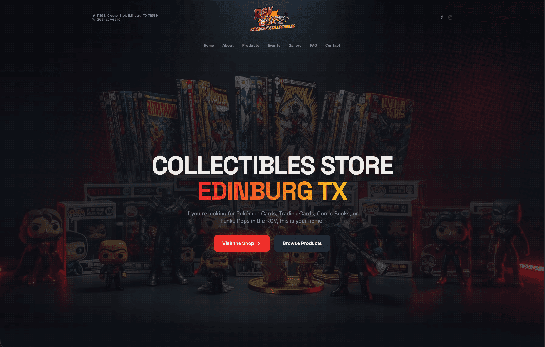 SEO-built website homepage for RGV Elite Comics & Collectibles